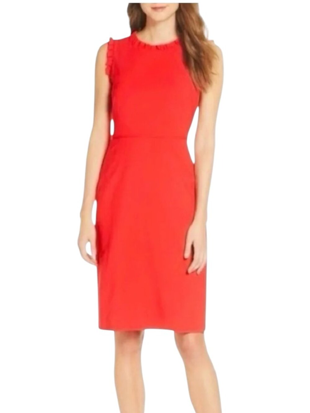 J.Crew Ruffle-Trim Sheath Dress Neon Papaya Pink Sleeveless Women's Size 8